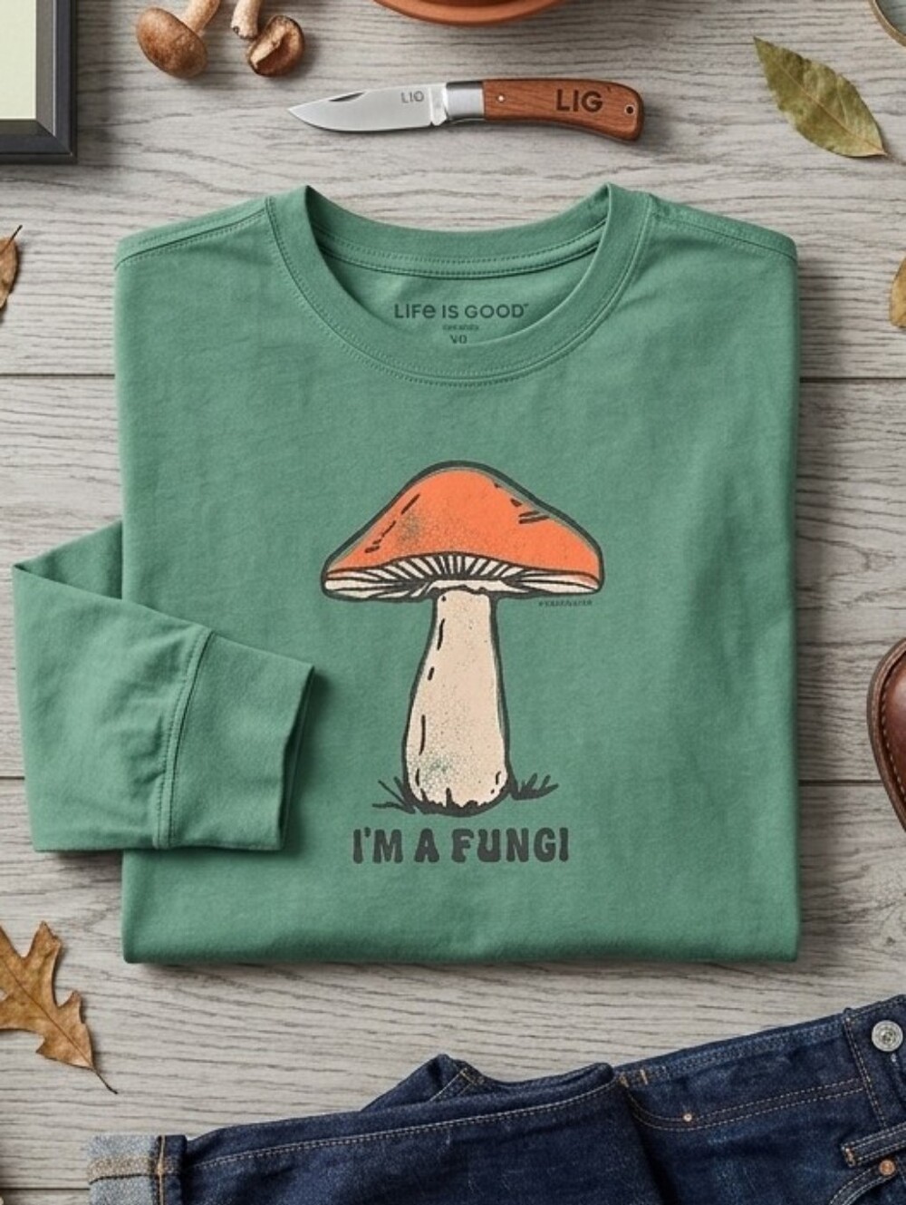 Life Is Good Green Mushroom Graphic Long Sleeve Tee